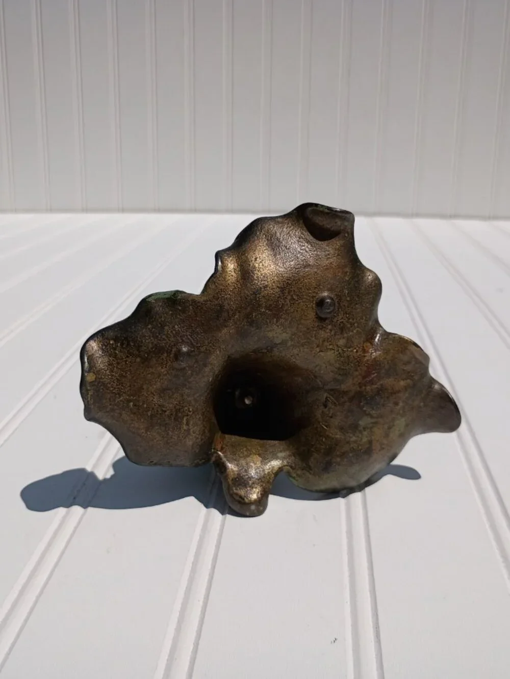 Vintage Cast Brass Taper Candle Holder Floral Leaf Verdigris Green Bronze Dish